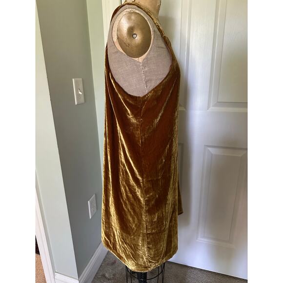 Loft velvet shift dress gold sz L lined sleeveless crushed - Picture 11 of 16